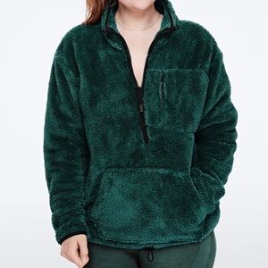 VS Pink Teddy Half Zip Size M Dark Ivy